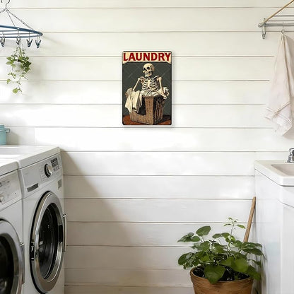 Skull Metal Tin Sign Laundry Vintage Tin decor for Cafes Bars Pubs Shop Wall Decorative Funny Retro Signs for Men Women 12x8 Inch