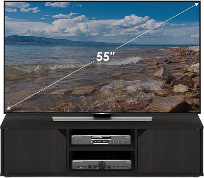 Furinno CLASSIC TV Stand, Petite 2-Tier Entertainment Center with Open Shelf and Door Cabinets, TV Console for TV up to 55 Inch, for Living Room, Bedroom, Espresso