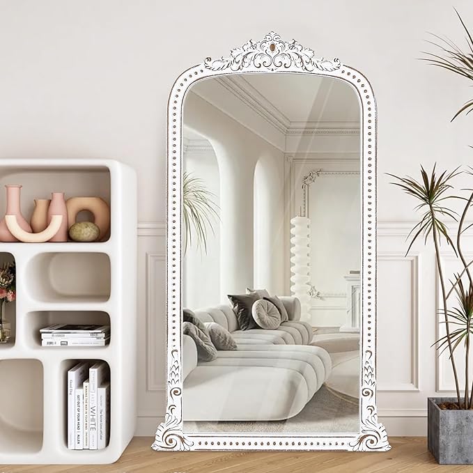 HOITUZYUS French Vintage Statement Full Length Mirror: 47x27 Inch Baroque Arched Floor Mirror - Wooden Ornate Long Body Mirrors Home Decor for Wall, Dressing Room, Bedroom, Cloakroom, Entryway