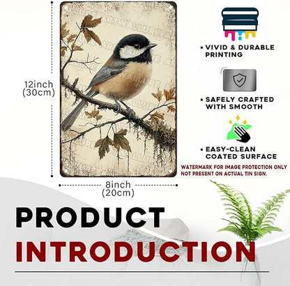 Chickadee Bird Metal Tin Sign Rustic Wall Decor Vintage Wildlife Art Nature Theme Cottagecore Home Decor Quote 8x12inch