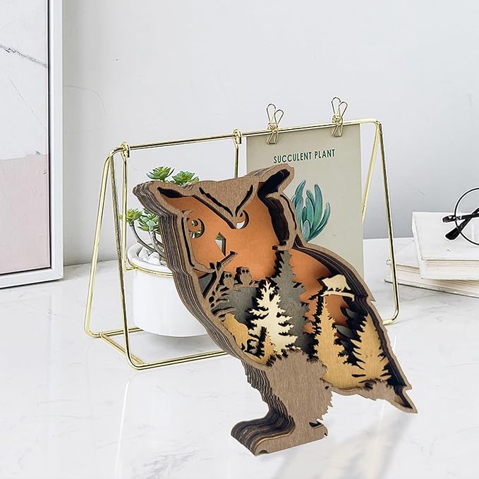 Laozai Wooden Forest Animals Owl Decor Cabin Rustic Mountain Decor Wall Decorations for Bedroom Living Room Table Decorative