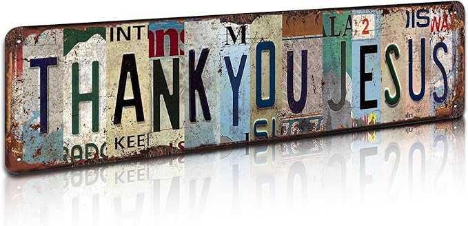 Vintage "Thank You Jesus" Metal Tin Sign - Religious Inspirational Wall Art for Home, Church, Prayer Room, Farmhouse Décor - 4x16 Inch