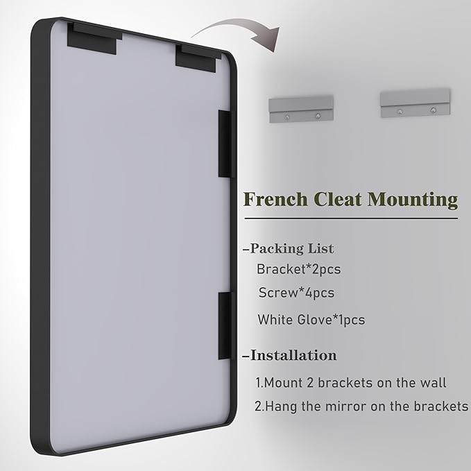 66x40 Inch Black Matte Framed Mirror for Bathroom, Rounded Rectangle Mirror, Bathroom Vanity Mirror for Wall, Anti-Rust, Shatterproof (Horizontal/Vertical)