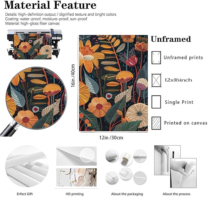 TBKHUDBI Burnt Orange Floral Canvas Wall Art,Mid Century Modern Wall Decor,Boho Terracotta Flower Picture Prints Poster Painting Artwork Set Of 3 For Living Room Bedroom Office 16x24 Unframed