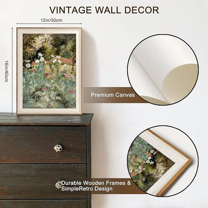 Framed Vintage Wall Art Decor, Canvas Wall Art Room Decor Vintage Still Life Flower Art Prints, Farmhouse Wall Decor Poppy Canvas Oil Painting, Rustic Botanical Floral Wall Decor Pictures, Landscpae Prints - 12x16Inch