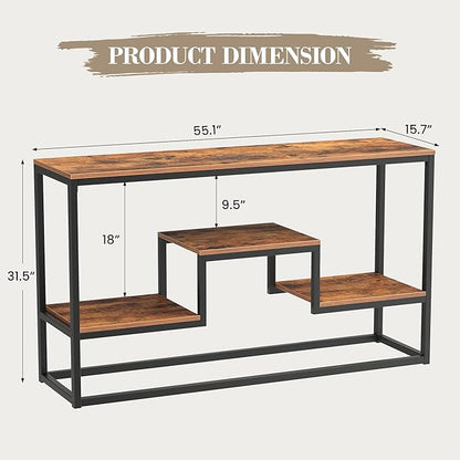 YOUDENOVA TV Stand for TVs up to 65 Inch, TV Console Table with 3-Tier Open Storage Shelves, Modern Industrial Entertainment Center for Living Room, Bedroom, Rustic Brown