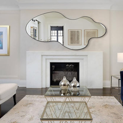 Large Irregular Mirror, 60"x30" Asymmetrical Wall Mirror with Metal Frame, Modern Organic Shaped Mirrors for Living Room Bedroom Hallway Entryway Fireplace, Horizontal or Vertical Hanging