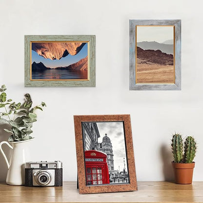 Fixwal 4x6 Picture Frame Set of 5, Vintage Photo Frame, Rustic Retro Picture Frame with Tempered Glass, Decorative Art on Walls and Tabletop Placement