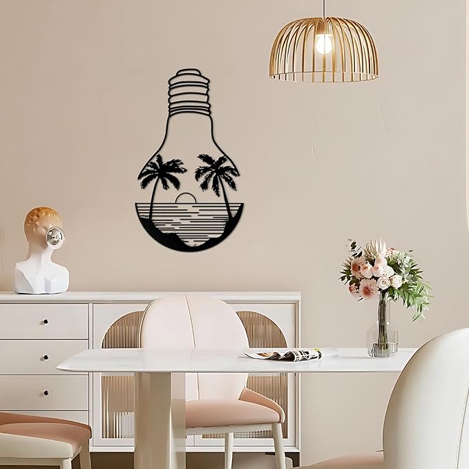 ESTART Metal Pine Tree Wall Art, Metal Bulb Wall Decor, Nature Rustic Farmhouse Cabin Decor, Forest Wall Art for Home Living Room Bedroom Office Indoor and Outdoor Decoration (Black)