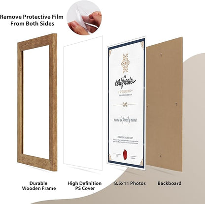 PETAFLOP Picture Frame 8.5x11 Rustic Certificate Frames Wall Tabletop Display Horizontally or Vertically, 7 Pack