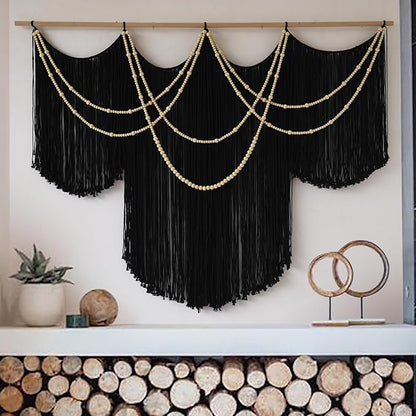 Macrame Wall Hanging Black Yarn Tapestry Home Decor Large Fiber Wall Art Living Room Bedroom Home Wall Decor 57" W x 43" L