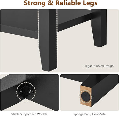 Hoctieon End Table with Double Storage Shelves, Sturdy Wooden Side Table for Living Room, Bedroom, Modern Nightstand Sofa Table for Small Spaces, Black, Set of 2