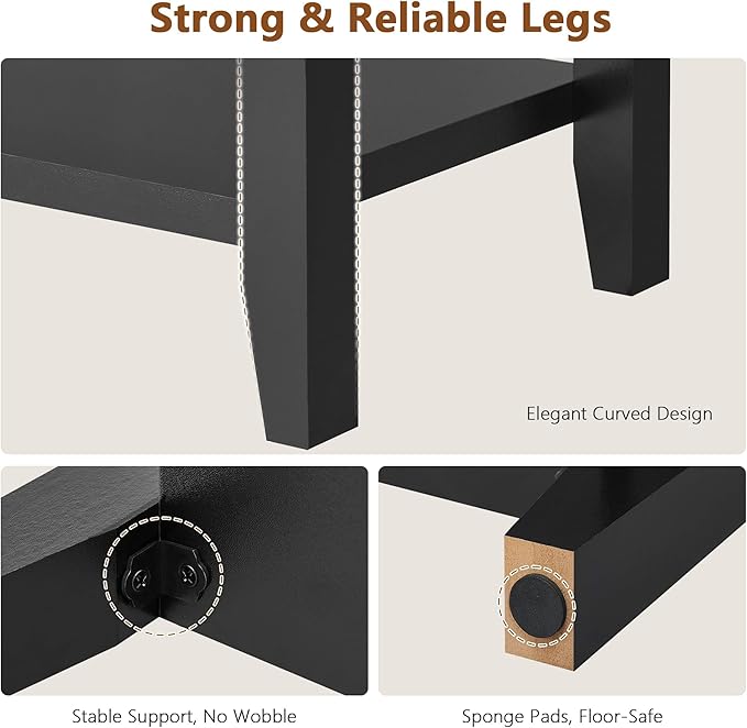 Hoctieon End Table with Double Storage Shelves, Sturdy Wooden Side Table for Living Room, Bedroom, Modern Nightstand Sofa Table for Small Spaces, Black