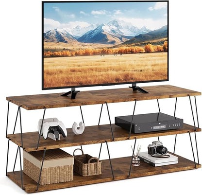 KJGKK Tv Stand for Tvs Up to 55 Inch, Tv Console Table with Open Storage Shelf, Media Entertainment Center for Living Room, Bedroom, Toolless, Rustic Brown