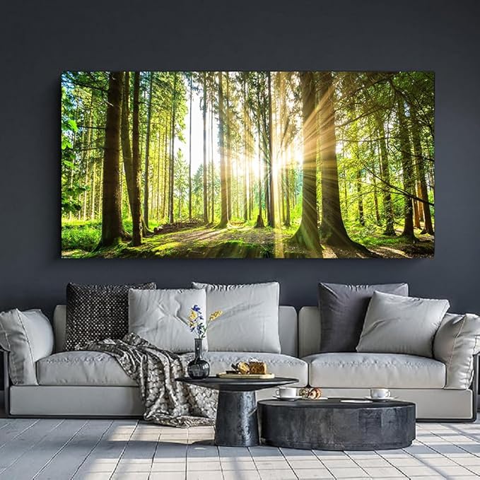 Yxbhhym-Landscape Tree Canvas Wall Art Décor Spring Forest Picture Painting Natural Sun Prints Art Green Room Decor Sunset Poster Living Room Wall Decor Bedroom Artwork for Walls Office Decorations