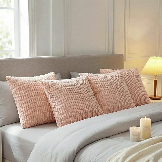 Fancy Homi 4 Packs Decorative Throw Pillow Covers for Living Room Couch Bed, Modern Farmhouse Boho Home Décor Accent Cushion Case, 24" x 24", Blush Pink