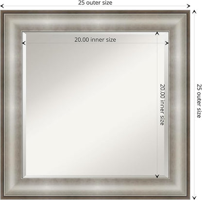 Amanti Art Silver Bathroom Mirror for Over Sink, 25x25 Imperial Silver Square Vanity Mirror, Medium Traditional Frame, Hangs Horizonally and Vertically, Bathroom Wall Decor, Beveled Edge