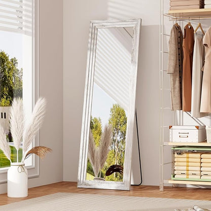 ZHUNFA Full Length Mirror,65x22 Inch Full Length Mirror Wall Mounted,Vertical Hanging,Leaning Standing for Bedroom,Living Room,Rectangular Wooden Frame,Wood White Color.