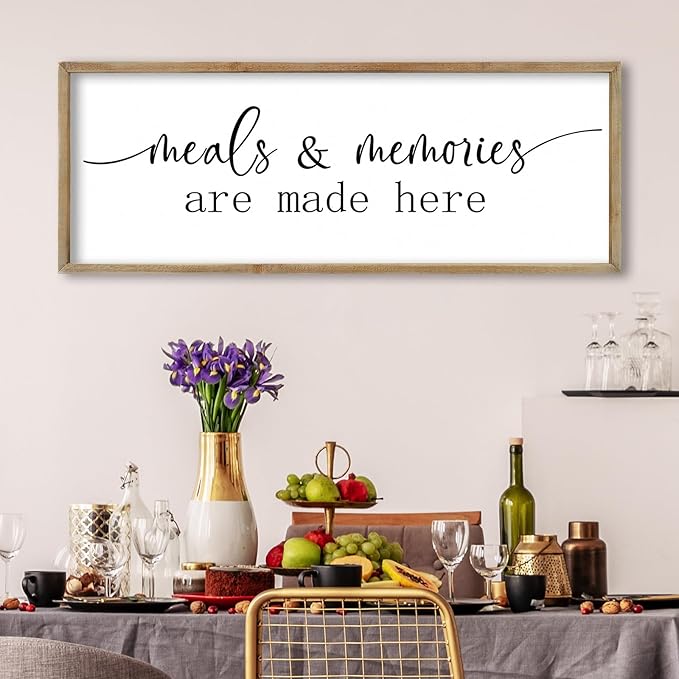 FZMHASLWW Farmhouse Kitchen Wall Decor Quote Meals and Memories Are Made Here Sign Art 32"×12" Vintage Cozy Home for Dining Room Large Rustic Wooden Framed Wall Hanging Decoration (Wood)