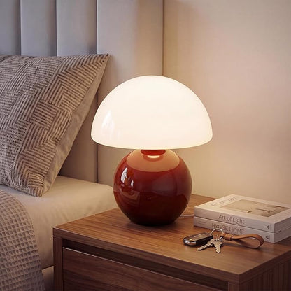 Dawnwake Mushroom Lamp Table Lamp for Bedroom,Desk Bedside Small Lamps for Living Room Night Stands,Mushroom Decor Cute Mini Modern Mid Century Lamps,Unique Aesthetic Home Living Room Decor(Wine Red)