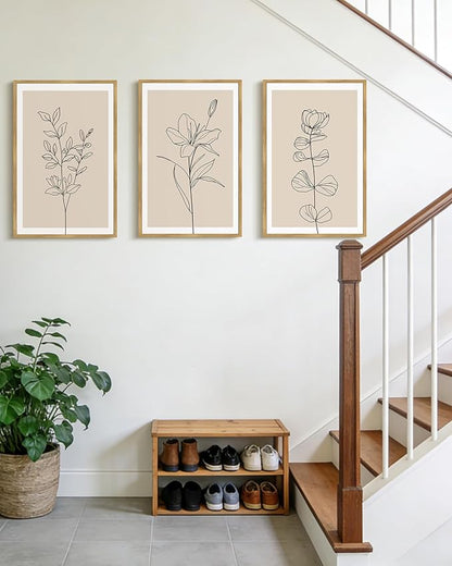 Drsoum Flower Bouquet Framed Retro Wildflower Botanical Pictures Prints Minimalist Modern Nature Plant Floral Rustic Artwork Bedroom Hallway Ready to Hang 16x24in Natural Framed