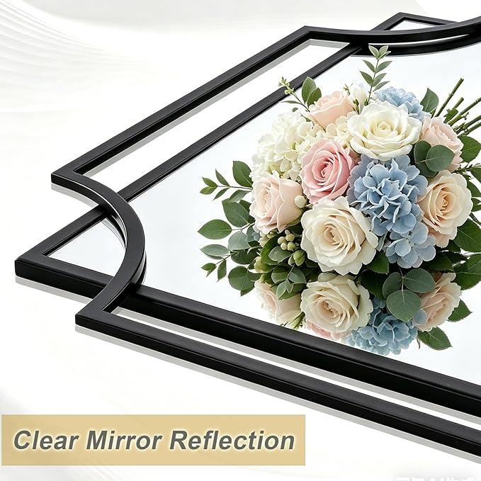 Black Wall Mirrors for Decor, 40''X28'' Large Bathroom Mirror for Vanity with Black Metal Frame, Modern Scalloped Mirror for Entryway, Dining Room, Living Room