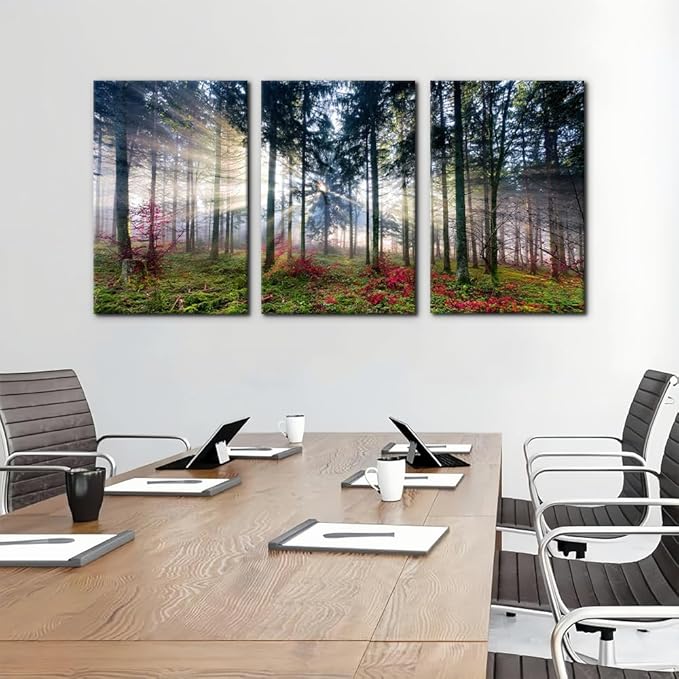 Pacimo 3 Pieces Canvas Wall Art Nature Landscape Sunrise Trees Pictures Painting Prints on Canvas Wall Decoration for Living Room Forest Framed Modern Artwork for Bedroom and Home Decor - 16"x24"x3