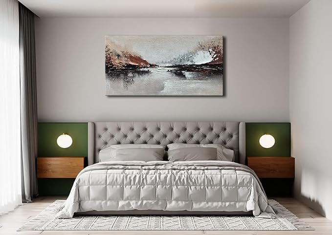 Slyart Hand Painted Abstract Landscape Texture Wall Art, 3D Modern Oil Painting on Canvas, 24"x48" Large Abstract Paintings for Living Room