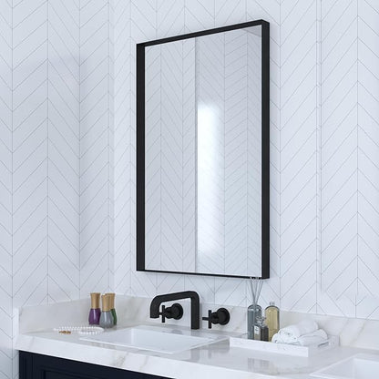 VocalStar Black Metal Framed Bathroom Mirror for Wall, 22 x 30 Inch Square Corner Rectangle Black Bathroom Vanity Mirror Modern Farmhouse, 1/4-inch Shatterproof Glass | Ultra-Flush Hanging