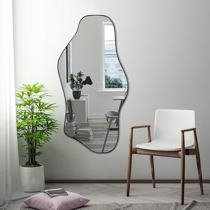 Irregular Mirror, 47.2"x23" Large Asymmetrical Wall Mirror, Odd Shaped Mirrors, Modern Abstract Frameless Mirrors for Living Room Bedroom Entryway Hallway, Horizontal or Vertical Hanging