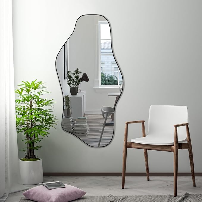 Irregular Frameless Mirror, 47.2"x21.6" Modern Asymmetrical Wall Mirror Abstract Unique Shaped Mirrors for Living Room Bedroom Hallway Entryway, Horizontal or Vertical Hanging