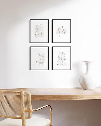 HAUS AND HUES 11x14 Black Oak Frame Set of 4 - Wooden Poster Holders, Rustic Wall Display