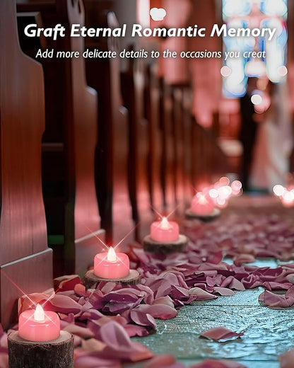 merrynights LED Candles, 24 Pack Tea Lights Candle Battery Operated, Flameless Tealight Votives, Realistic Tea Lights for Wedding Home Party Decor -D 1.5" x H 1.25" -Pink Light
