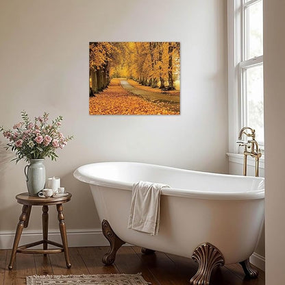 LB Fall Forest Wall Art for Living Room Nature Autumn Orange Maple Leaf Tree Landscape Canvas Wall Decor for Bedroom Office Modern Aesthetic Bathroom Wall Art Framed Ready to Hang 8L x 10W