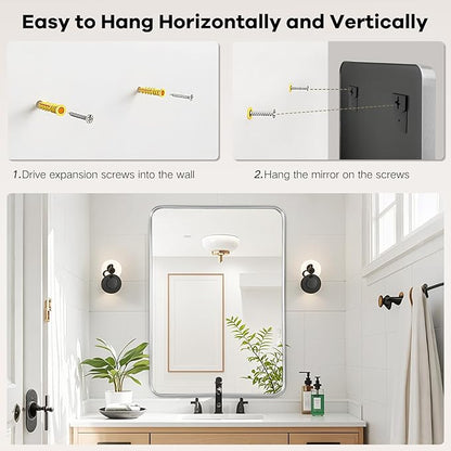 Bathroom Mirror Wall - 30x36 Inch Silver Framed Rectangular Mirror for Bathroom Over Sink, Brushed Metal Frame Mirror for Restroom, Entryway