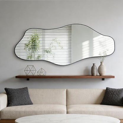 Irregular Frameless Mirror, 60"x24" Large Asymmetrical Tempered Glass Mirror, Modern Organic Shape Mirrors for Living Room Bedroom Hallway Entryway, Hangs Vertically or Horizontally