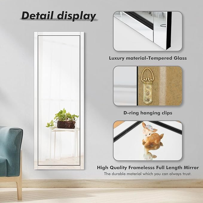 Syndra 65‘’x24‘’ Beveled Edge Full Length Mirror, Frameless Wall-Mounted & Glass Frame Mirror, Large Rectangle Full Body Mirrors for Bedroom, Living Room, Bathroom, Entryway(Vertical or Horizontal)
