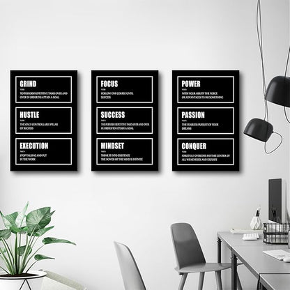 Motivational Wall Art 3 Pieces Black Canvas Posters Prints Inspiring Entrepreneur Quotes Framed Art Wall Decor Inspirational Quotes Wall Art Office Workplace Decoration Ready to Hang [48''W x 24''H]
