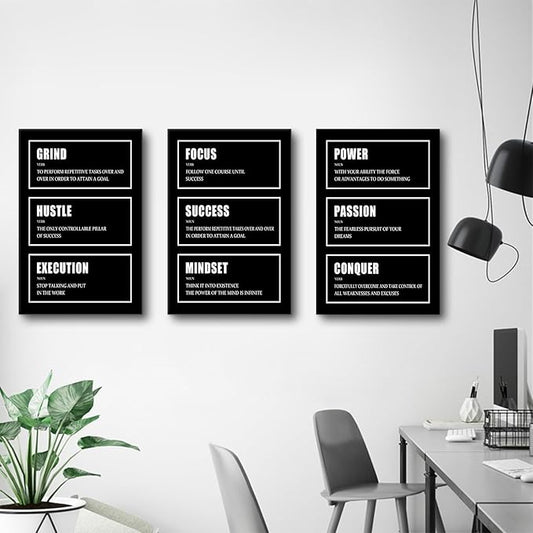 Motivational Wall Art 3 Pieces Black Canvas Posters Prints Inspiring Entrepreneur Quotes Framed Art Wall Decor Inspirational Quotes Wall Art Office Workplace Decoration Ready to Hang [48''W x 24''H]
