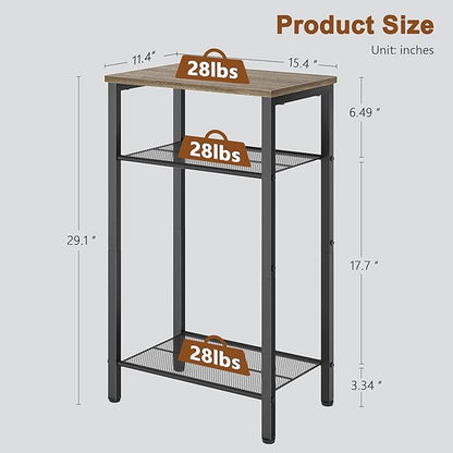 Hoctieon 3 Tier End Table, Telephone Table, Tall Side Table with Storage, Small Nightstand for Small Spaces, Metal Frame, For Living Room, Bedroom, Sofa Couch, Hall, Easy Assembly, Greige