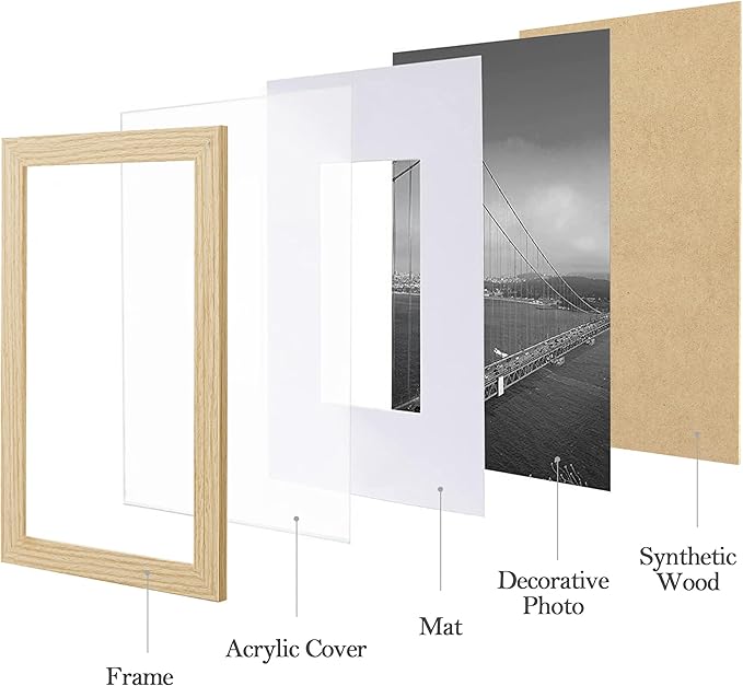 eletecpro 10x10 Picture Frames Set of 9 with Mat for 5x5 Photos or without Mat for 10x10, Square Gallery Wall Decor Collage for Picture Display, Natural Frame Set for Wall Hanging