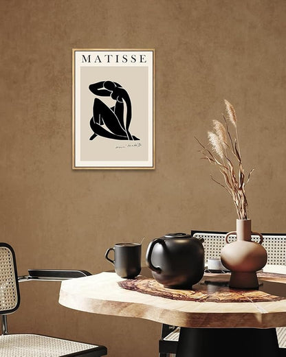 Zzuyi Henri Matisse Framed Wall Art,Black Beige Women Body Line Art,Boho Art Prints for Women and Teen girls Bedroom,Aesthetic Room Wall Decor-16''x24''Natural Framed
