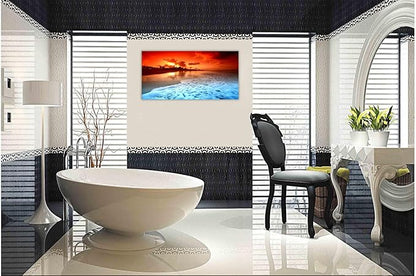 TutuBeer 1 Panel Beach Pictures Wall Decor Beach at Sunset Ocean Pictures Print on Canvas Ocean Picture Wall Decor Ocean Art for Home Decoration Stretched and Framed 8" x 16" x 1 Piece