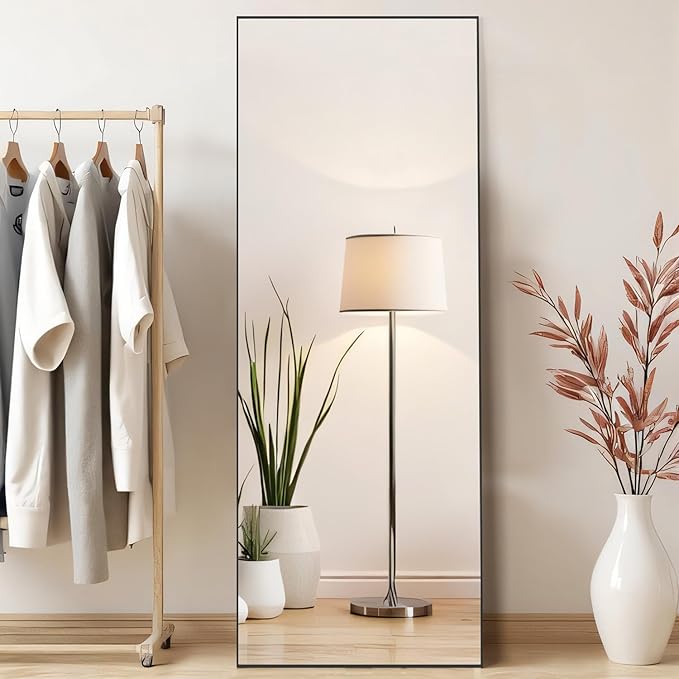Mirror Full Length, Upgraded 21"x64" Body Wall Mirrors with Shatter-Proof Glass, Floor Standing, Hanging or Leaning, Large Tall Mirror with Stand Aluminum Alloy Frame for Bedroom Cloakroom