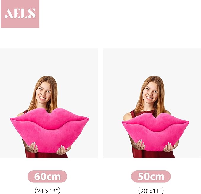 AELS 3D Large Lips Throw Pillows Smooth Soft Velvet Decorative Throw Pillows Love Pillows Cute Pillow Set of 2 for Couch Sofa Bed Living Room Bedroom, Vivid Pink