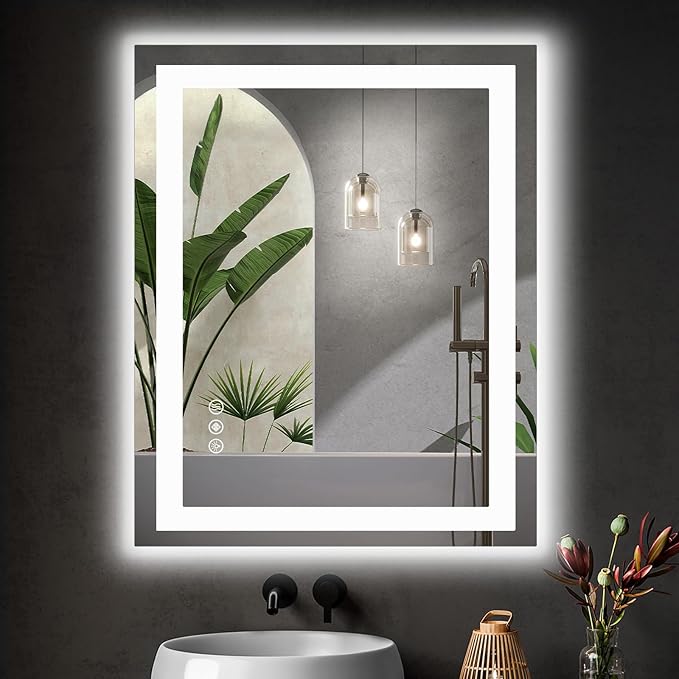 DUMOS 32.1"x40.1" LED Bathroom Mirror, Smart Anti-Fog Bathroom Vanity Mirror with Front Light & Backlit, 3 Color Temperatures, Dimmable, Memory Function