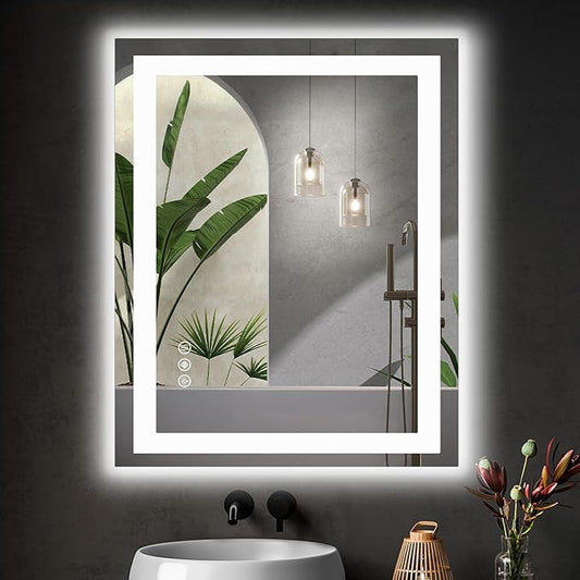 DUMOS 32.1"x40.1" LED Bathroom Mirror, Smart Anti-Fog Bathroom Vanity Mirror with Front Light & Backlit, 3 Color Temperatures, Dimmable, Memory Function