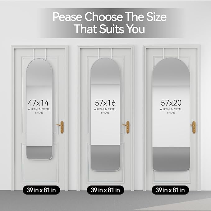 SCWF-GZ 47x14 Mirror Full Length Back Door Hanging or Wall Mounted Aluminum Metal Frame Arch Mirrors for Entryway Bedroom Bathroom Dressing Living Room 47 14 inch Silver