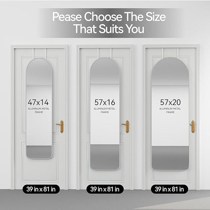 SCWF-GZ 57x20 Door Hanging Full Length Mirror, Floor (Height 5.7ft just Body in1.3ft) Wall Mounted Metal Frame Arch Dressing Mirrors for Bedroom Bathroom Living Room 57 inch Silver