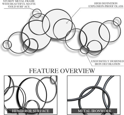 Wall Mirror Decorative, Large Decorative Mirrors for Wall Decor, Round Black Mirror Wall Art, Wall Mirrors for Living Room, Entryway, Bedroom, Dining Room Kitchen 45''x25.5''